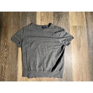 Lands End Sweater Top Womens M Gray Excellent Short Sleeve Crew Neck Knit